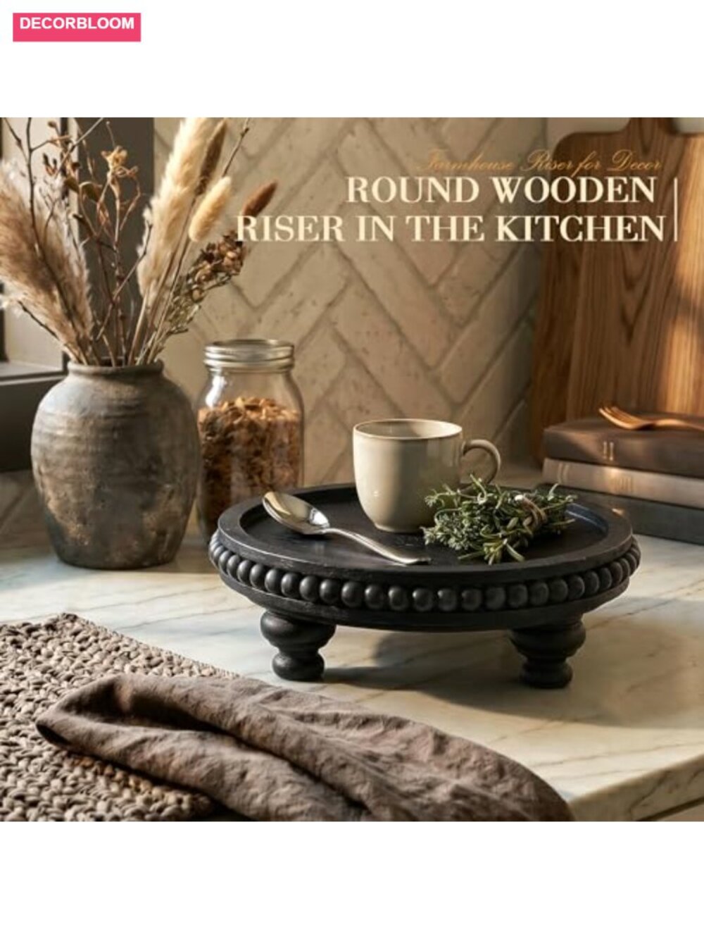 Pine Wood Display Riser Beaded Pedestal Stand for Home Decor - Picture 2 of 5